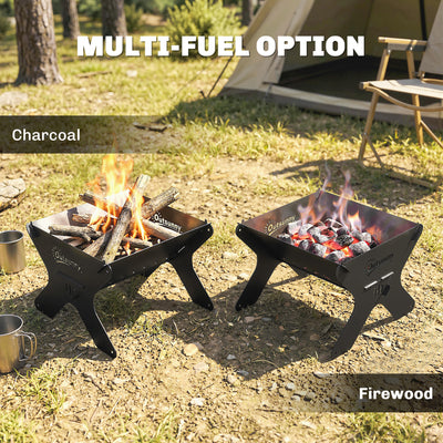 Outsunny 2-In-1 Portable BBQ Grill and Camping Fire Pit, Tabletop Charcoal Barbecue Grill with Gripper, Gloves and Carry Bag 