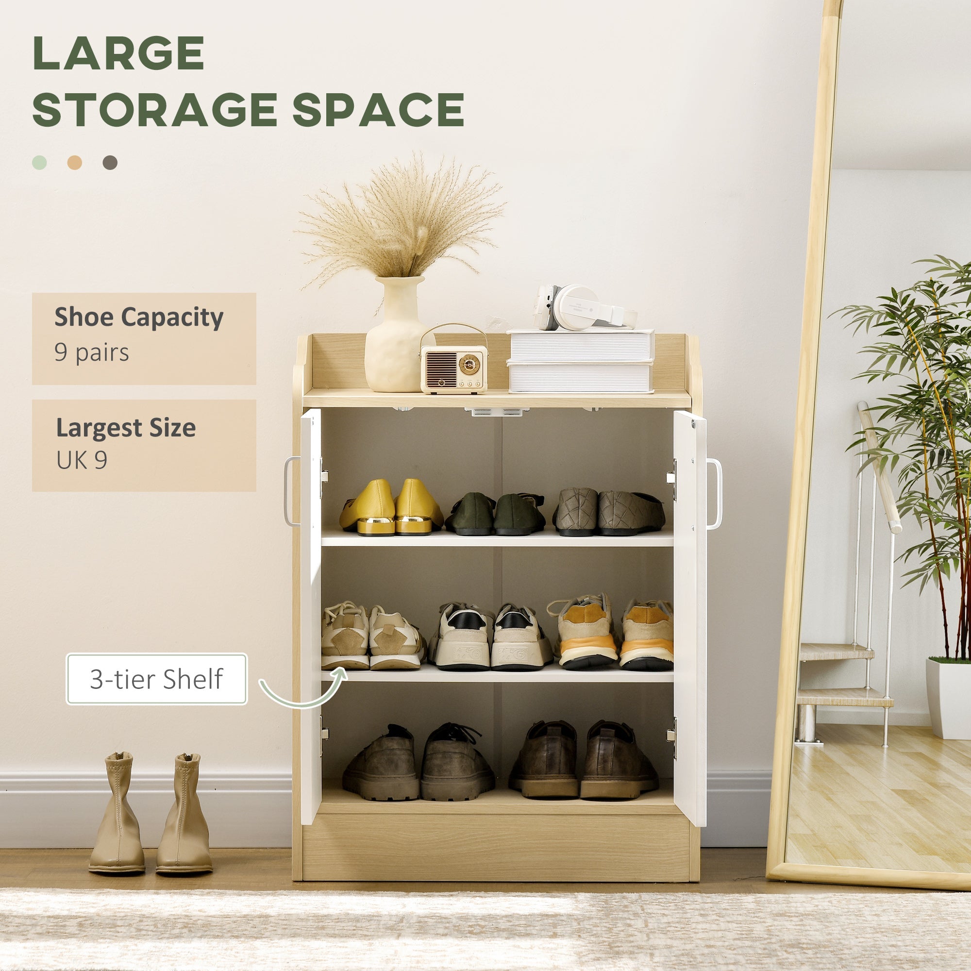 HOMCOM Shoe Storage Cabinet, 2 Door Shoe Cupboard with Adjustable 3 Shelves for 9 Pairs of Shoes for Hallways, Living Room 
