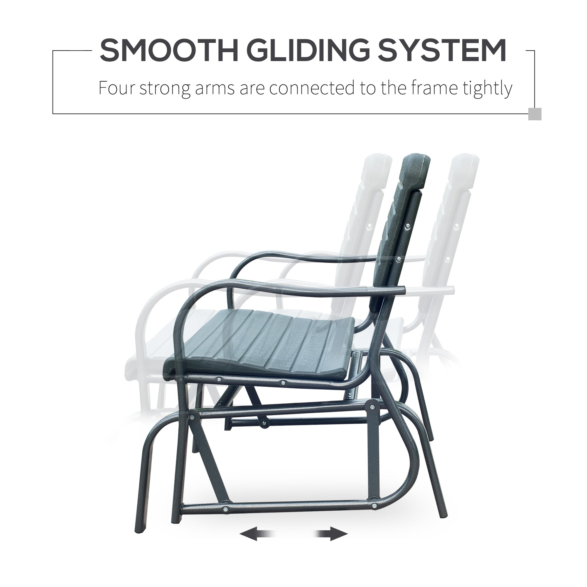 Outsunny 2 Seats Garden Glider Bench, Metal Frame and HDPE Swing Loveseat, Porch Rocking Glider for 2 Person with High Back and Armrest, Dark Green 