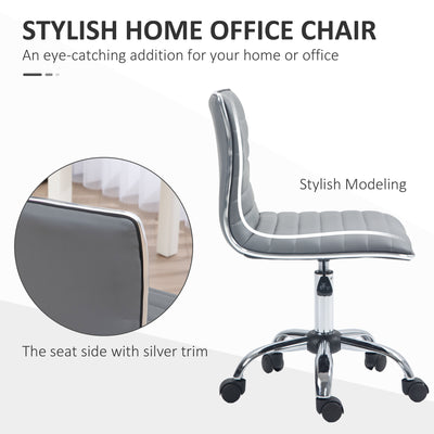 HOMCOM Adjustable Swivel Office Chair with Armless Mid-Back in PU Leather and Chrome Base - Light Grey 