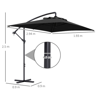 Outsunny 3m Cantilever Overhanging Parasol, with Cross Base - Black 