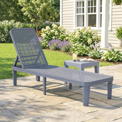 Outsunny Plastic Sun Lounger, 4-Position Adjustable Reclining Garden Lounger Sunbed for Patio, Beach, Terrace, Dark Grey 