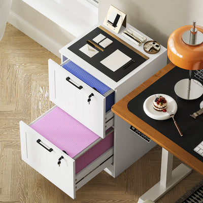 HOMCOM 2 Drawer Filing Cabinet with Lock, Office Storage Cabinet with Adjustable Hanging Bars for A4 Letter Size Files, White 