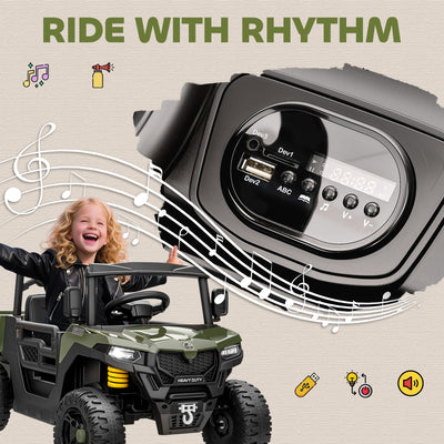 AIYAPLAY Kids Ride on Car, 12V Electric Kids UTV with Electric Dump Bed, 4-Wheel Suspension for 3-8 Years, Green 