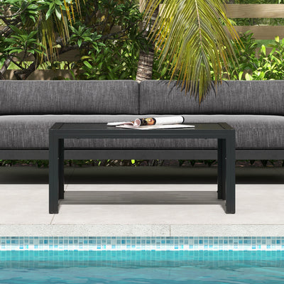 Outsunny Outdoor Side Table, Rectangular Patio Coffee Side Table with Steel Frame and Slat Tabletop for Garden, Balcony, Black 