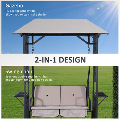 Outsunny Outdoor Garden 2 Seater Canopy Swing Chair Seat Porch Loveseat Vintage Hammock Cushioned Seat w/ and Side Drink Panel 