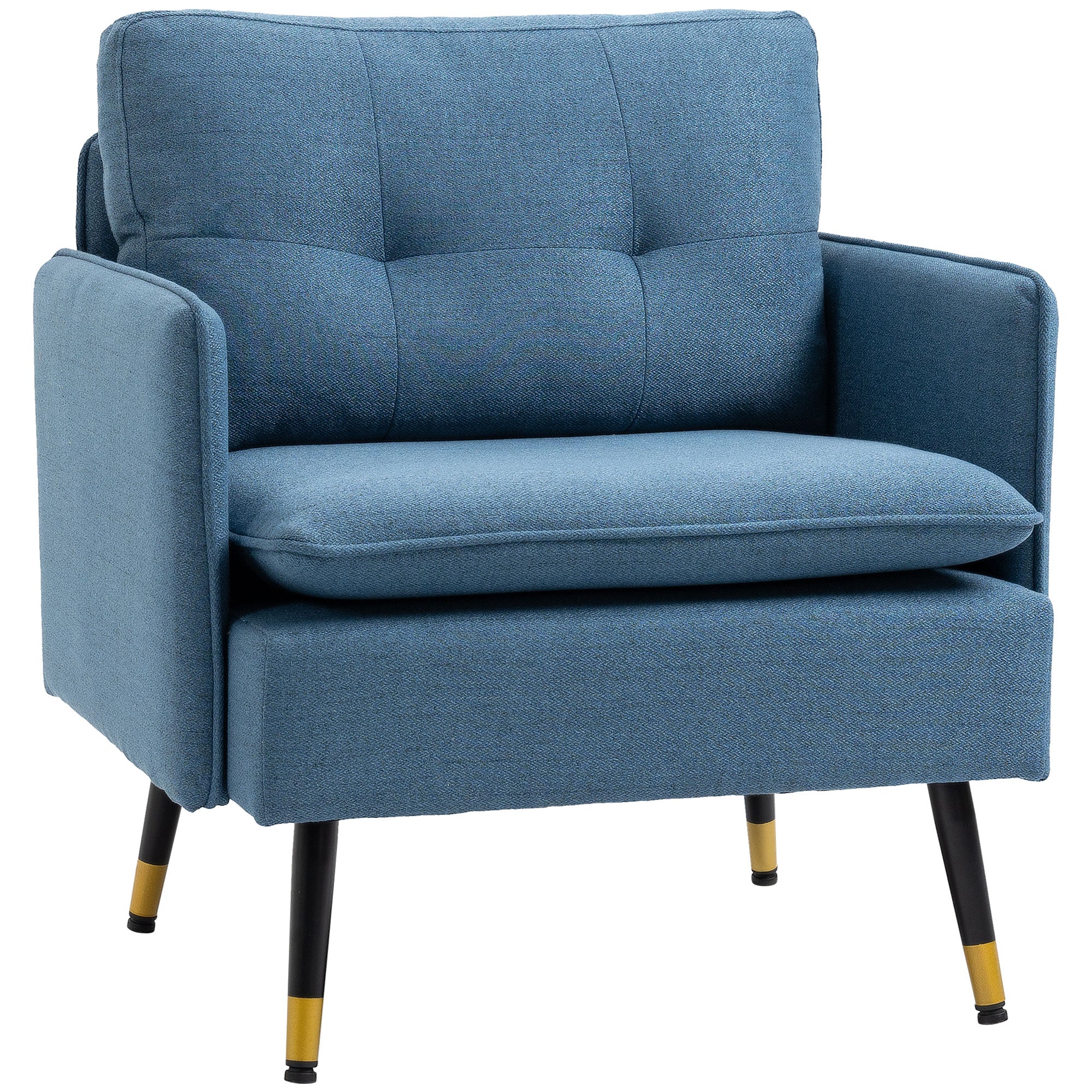 HOMCOM Modern One Seater Sofa, Button Tufted Armchair with Cushions and Steel Legs for Living Room, Guest Room, Dark Blue 