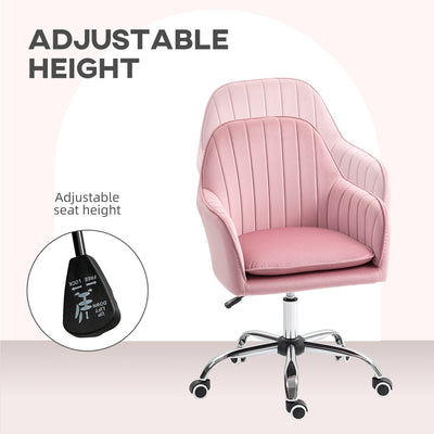 HOMCOM Velvet-Feel Tub Office Chair, with Seat Cushion - Dark Pink 