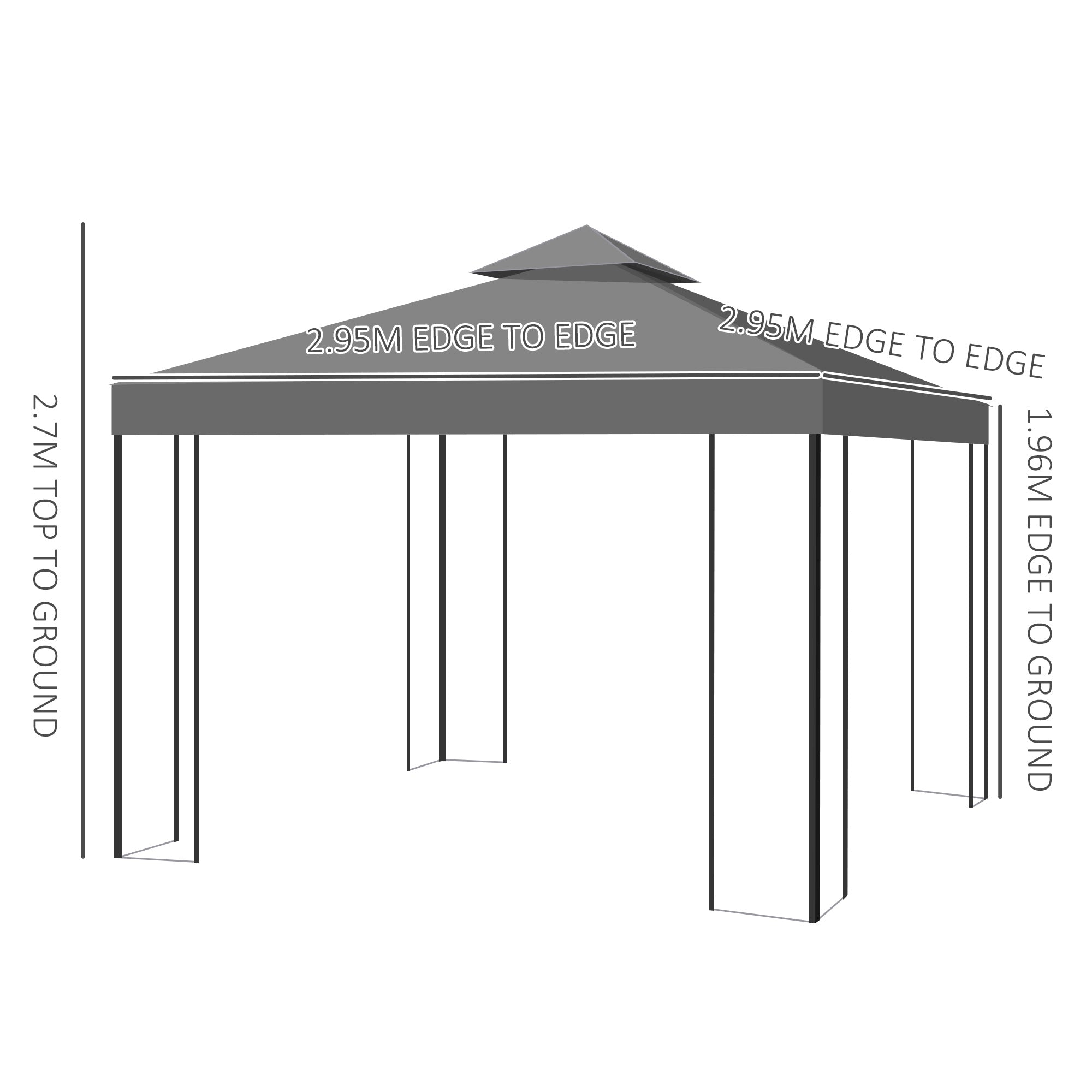 Outsunny 3 x 3m Outdoor Steel Gazebo with 2 Tier Roof, Garden Gazebo Patio Canopy Marquee Shelter with Decorative Steel Frame - Grey 