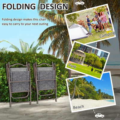 Outsunny Set of Two Folding Garden Chairs, with Fabric Mesh Seats - Grey 