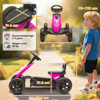 AIYAPLAY Pedal Go Kart for Kids 2-5 Years, with Silent EVA Wheels, Metal Frame, Pink 