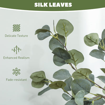 HOMCOM Set of 2 Decorative Artificial Tree, 4ft/ 120cm Silk Eucalyptus Trees with 230 Silver Dollar Leaves in Pot, Fake Plants for Home, Office, Living Room, Indoor Decor 
