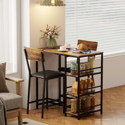 HOMCOM Three-Piece Compact Bar Table Set - Brown/Black 