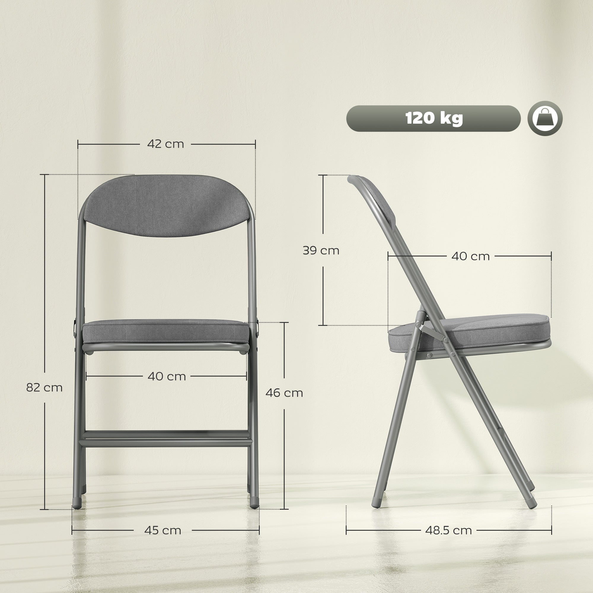 HOMCOM Set of Four Folding Corduroy Seat Chairs - Grey
