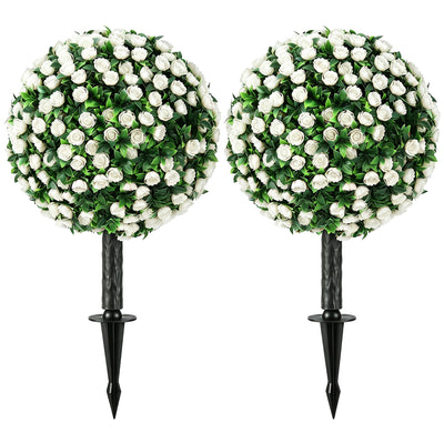 HOMCOM Artificial Rose Topiary UV Resistant, 2-Pack Fake Plants, 55 cm, White