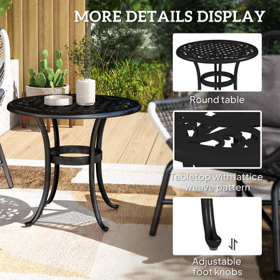 Outsunny 60cm Round Garden Table, Outdoor Hollow Top Design Side Table with Cast Aluminium Frame for Patio, Garden, Balcony, Black 