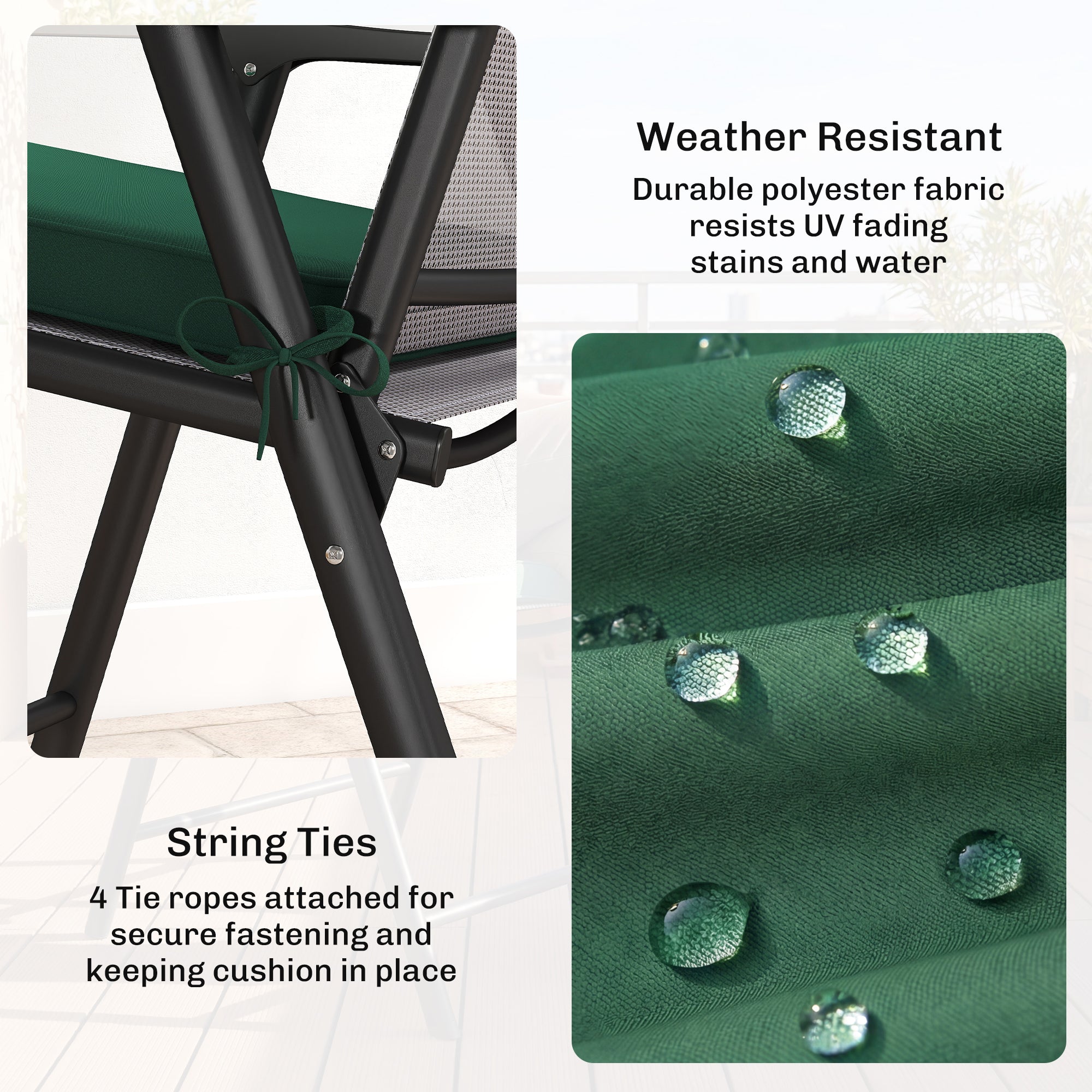 Outsunny Set of 6 Chair Cushion Seat Pads Dining Chair w/ Straps, Indoor Outdoor Removable Tie On Garden Patio, Green 