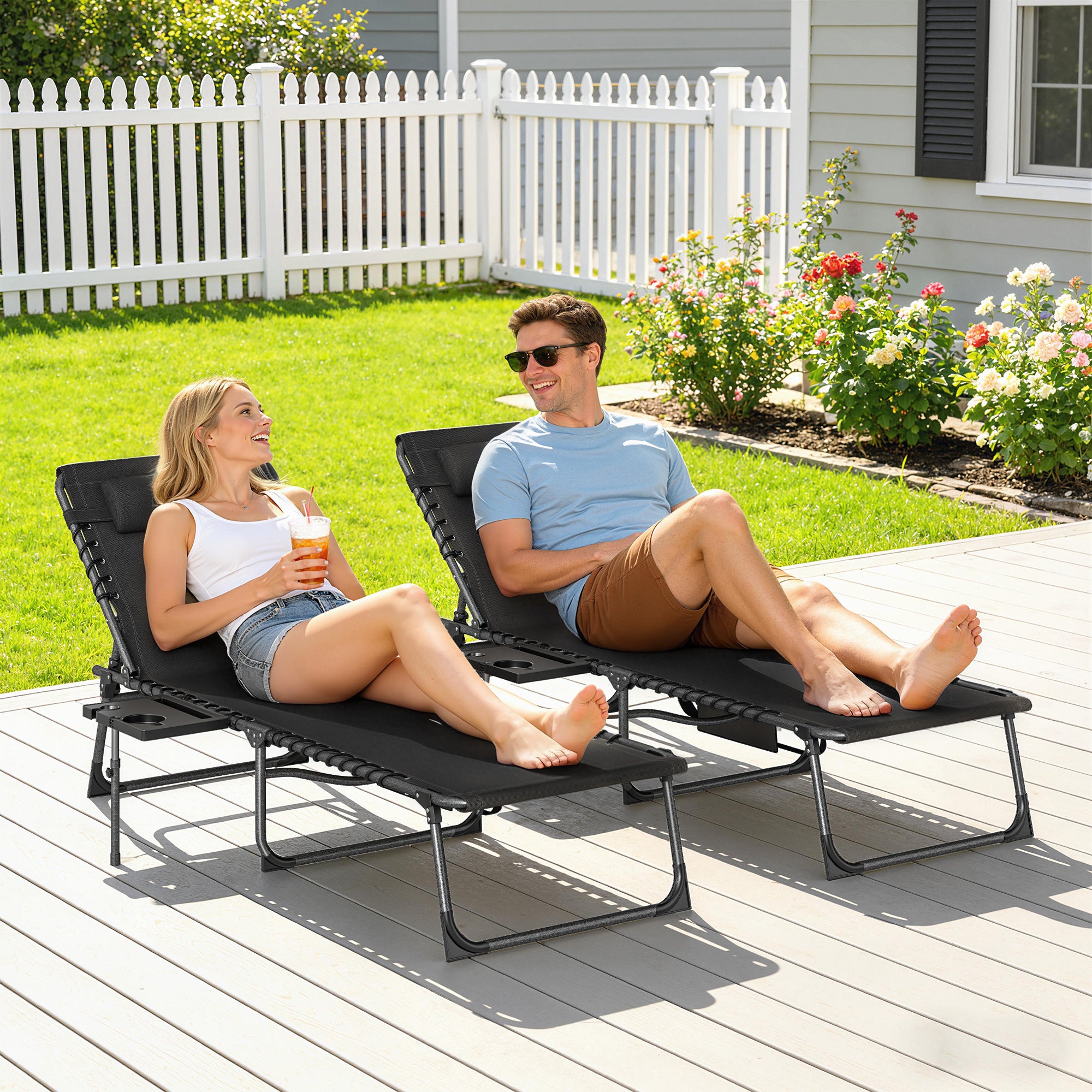 Outsunny Five-Position Reclining Sun Loungers Set of 2 - Black 