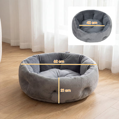 PawHut Cat Bed, Reversible Dog Pet Bed for Indoor Cats and Small Dogs, Round Bed with Supportive Bolster, Dark Grey 