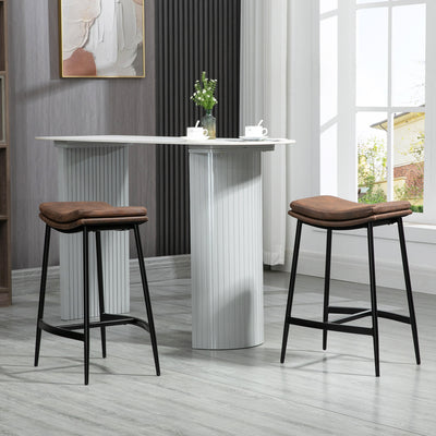 HOMCOM Breakfast Bar Stools Set of 2, Microfibre Upholstered Barstools, Industrial Bar Chairs with Curved Seat and Steel Frame for Dining Room, Kitchen, Brown 