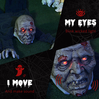 HOMCOM 5.2ft Life Size Outdoor Halloween Decoration Crawling Zombie, Animated Prop Decor with Sound and Motion Activated, Light Up Eyes, Howling Sound, Posable Arms 