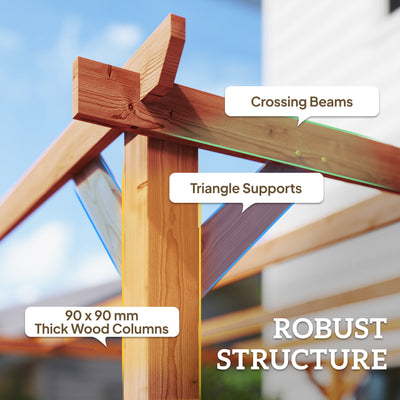 Outsunny 3 x 3 m Wooden Pergola Kit, Garden Pergola Gazebo Grape Trellis with Triangle Supports, 5 Beams, Maple Wood-effect 