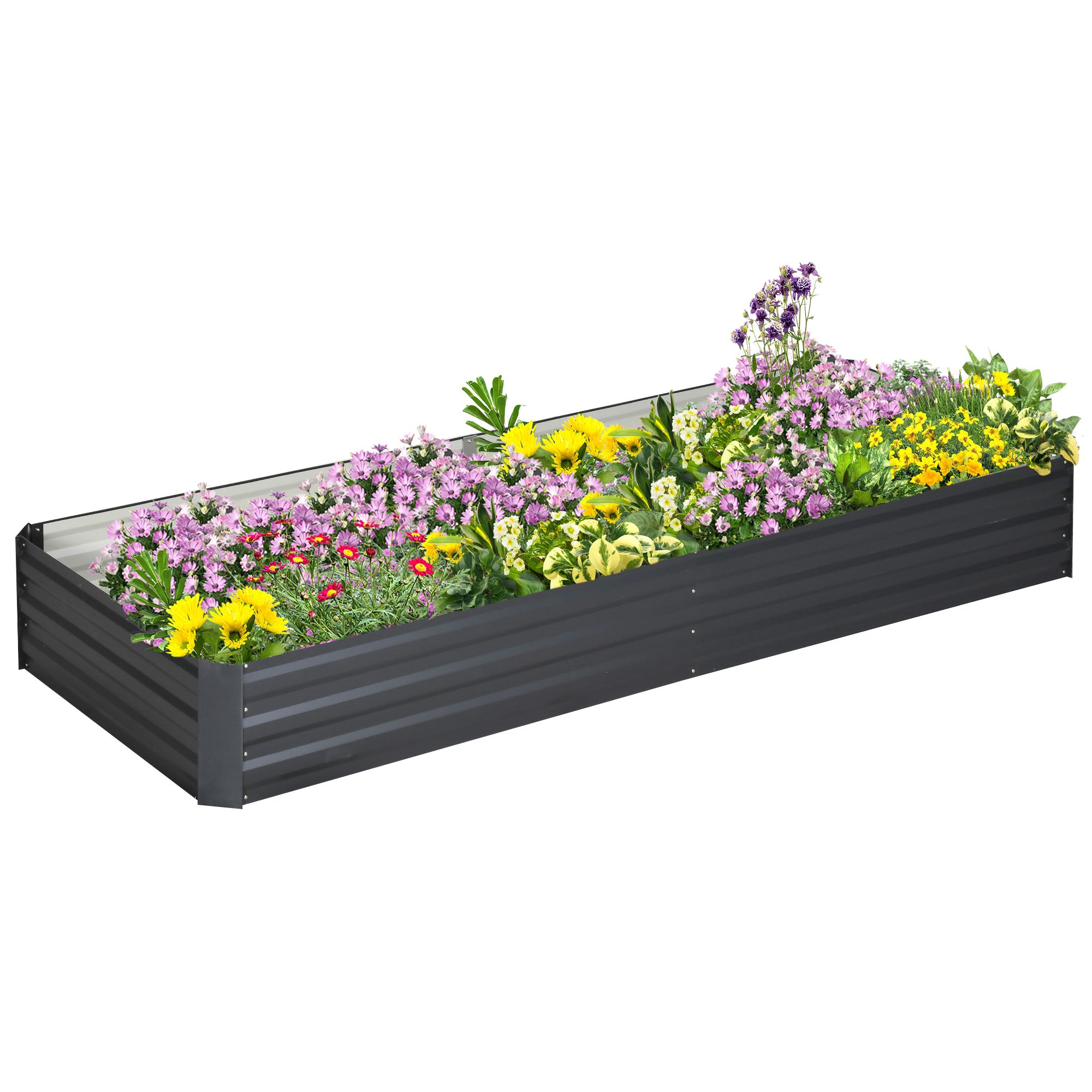 Outsunny Metal Raised Garden Bed Planter Box Outdoor Planters for Growing Flowers, Herbs, Grey, 241x90.5x30cm 
