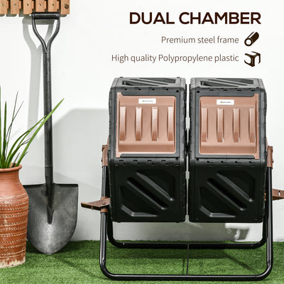 Outsunny 130L Double Chamber Composter - Black 