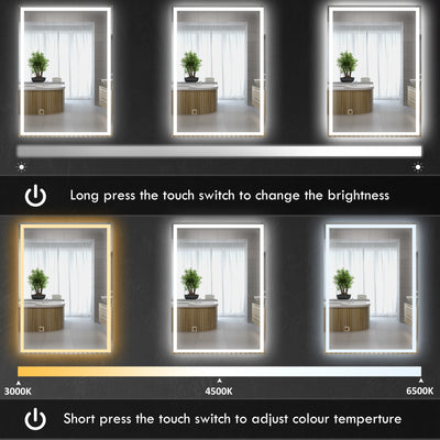 HOMCOM 70 x 50cm LED Bathroom Mirror with Lights, Dimmable Makeup Mirror, Vanity Mirror with 3 Colour, Smart Touch, Anti-Fog 