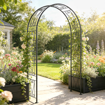 Outsunny Garden Arch, Arbour Trellis for Climbing Plants, Rose Arch for Wedding Garden Decoration, 155 x 40 x 246 cm, Black 