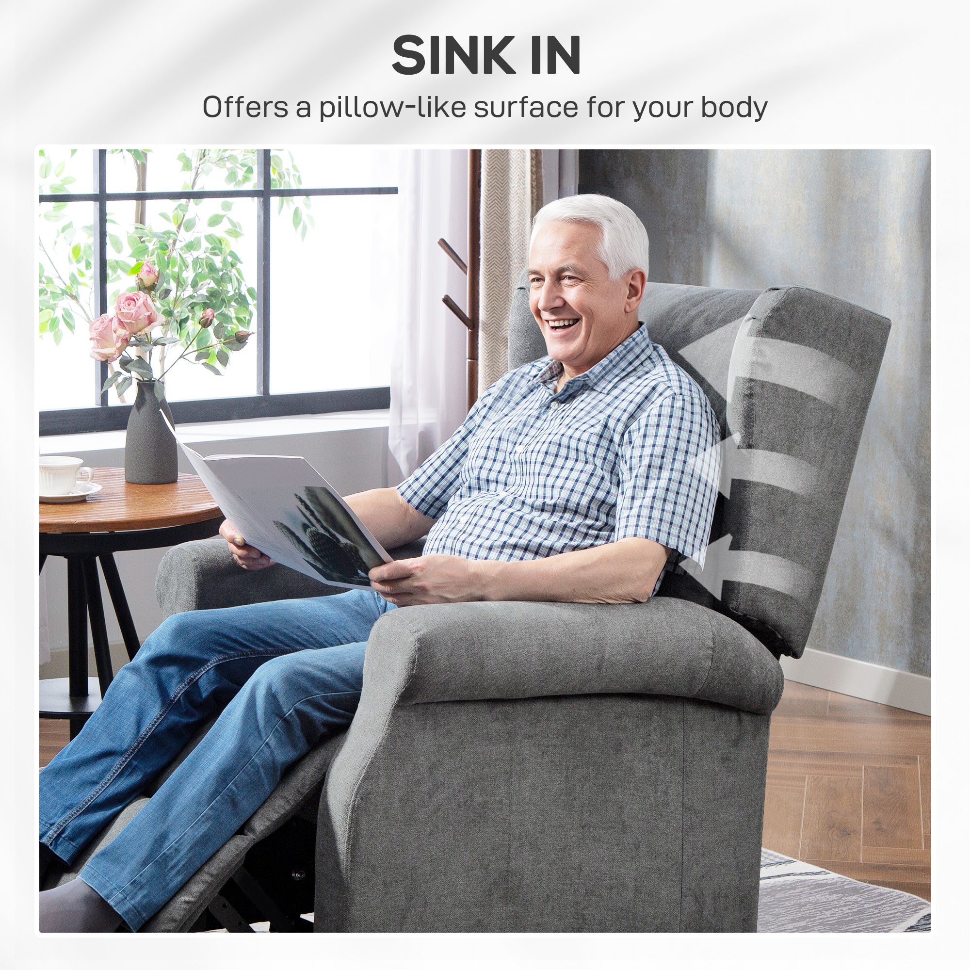 HOMCOM Power Lift Recliner Armchair, Electric Lift Chair for Elderly, Fabric Riser and Reclining Chair with Remote Control, Side Pockets, Extended Footrest, for Living Room, Charcoal Grey