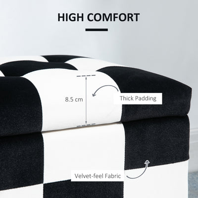 HOMCOM 114 x 47 x 47cm Velvet Storage Ottoman, Button-tufted Footstool Box, Toy Chest with Lid for Living Room, Bedroom, White and Black 