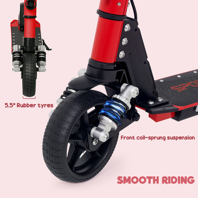 SPORTNOW Folding Electric Scooter for Kids Age 6-14 with Dual Brakes, Front Suspension, LED Colourful Lights and Display, 6.8kg Lightweight Aluminium E Scooter, Up to 14 KM/H & 6 KM, Red 