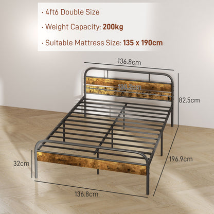 HOMCOM Industrial-Style Double Bed Frame - Black/Brown 