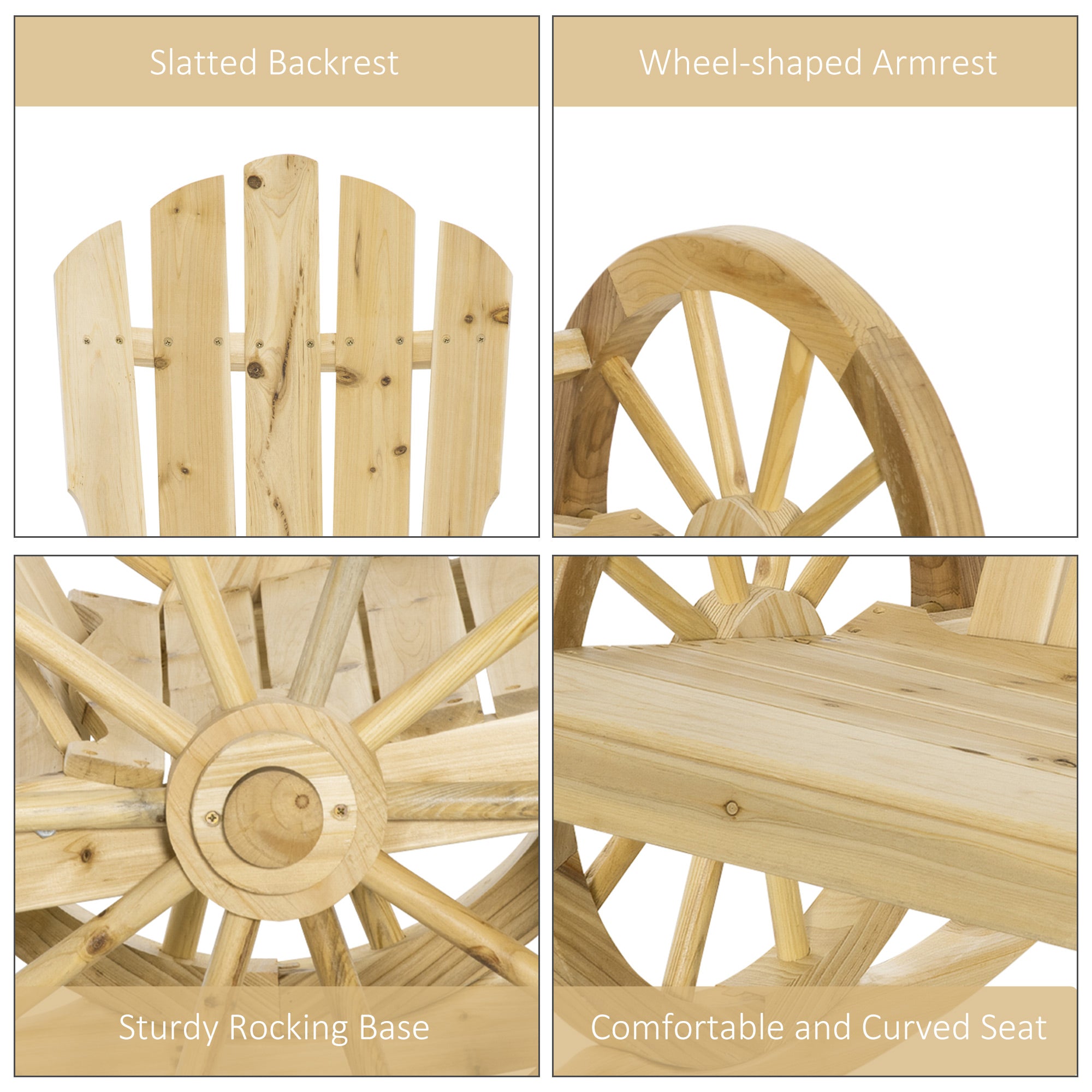 Outsunny Wooden Adirondack Rocking Chair Reclining Armchair Outdoor Garden Furniture Patio Porch Rocker - Natural 