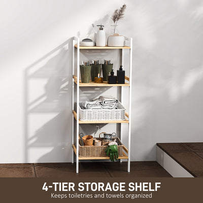 HOMCOM Four-Tier Bamboo Adjustable Shelf Storage Unit 