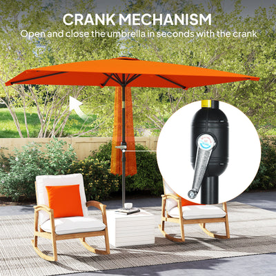 Outsunny 3x2m Patio Parasol Garden Umbrellas Canopy with Aluminium Tilt Crank Rectangular Sun Shade Steel, Orange 