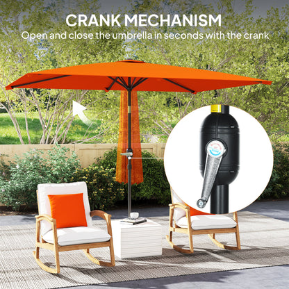 Outsunny 3x2m Patio Parasol Garden Umbrellas Canopy with Aluminium Tilt Crank Rectangular Sun Shade Steel, Orange 