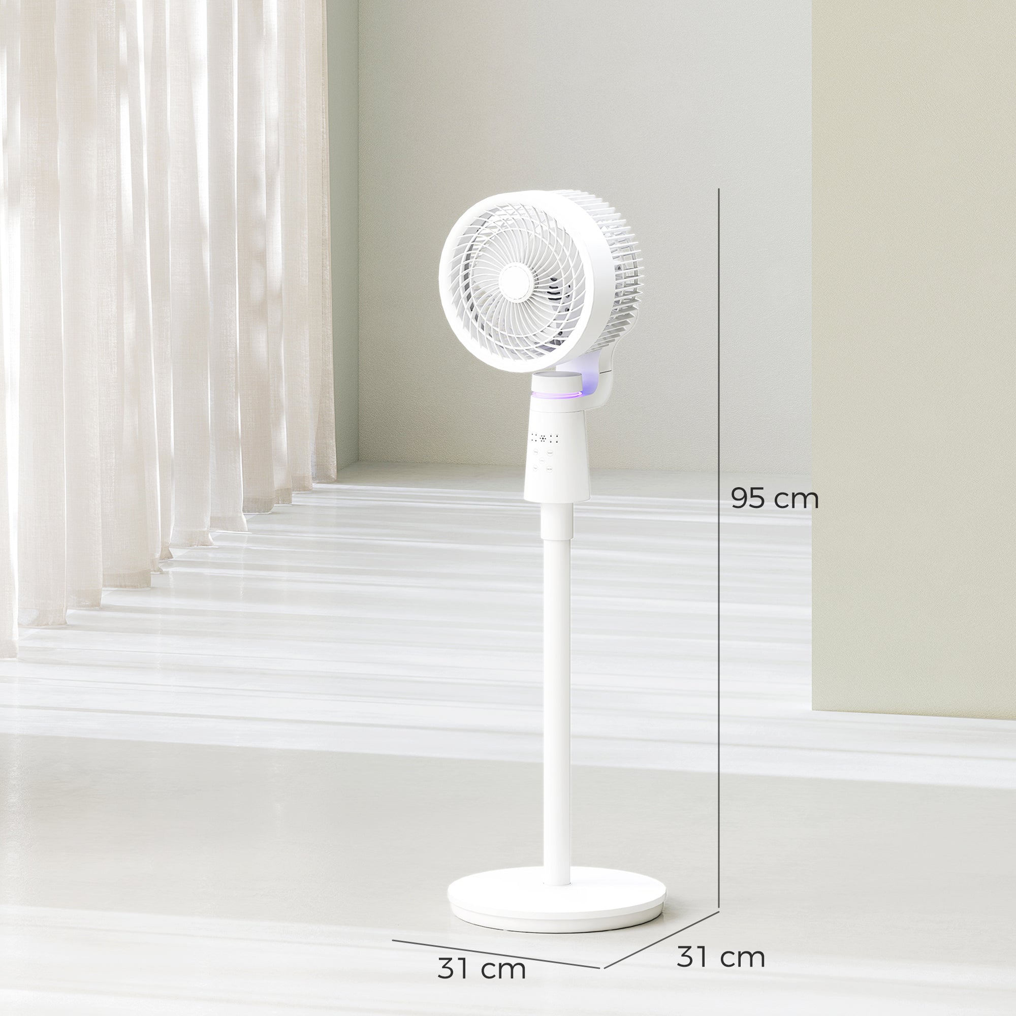 HOMCOM Pedestal Air Circulation Fan with Oscillating, Light Off, White 