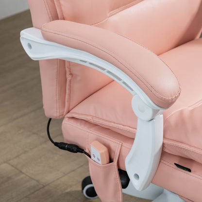 Vinsetto Vibration Massage Office Chair with Heat, Ergonomic Computer Desk Chairs, Faux Leather Desk Chair with Footrest, Armrest and Reclining Backrest, Pink 