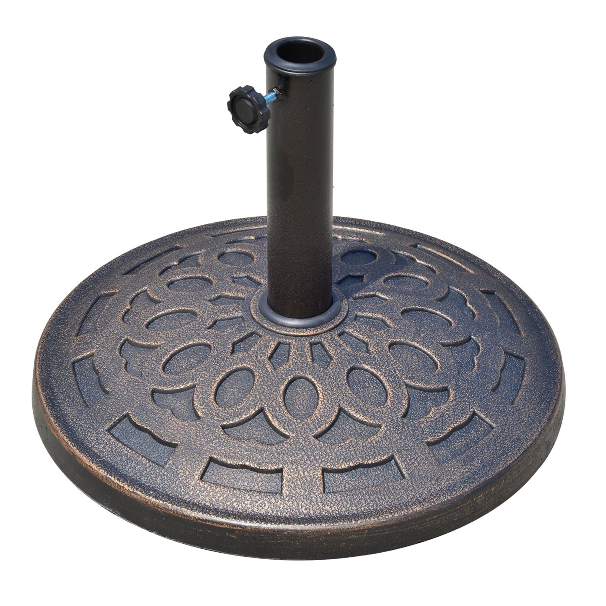 Outsunny 14kg Round Garden Parasol Base Holder Decorative Resin Market Umbrella Stand with Adjustable Coupler, Bronze 