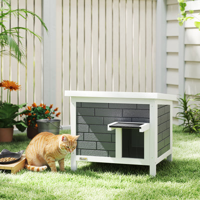 PawHut Outdoor Cat House Insulated with Openable Roof, Weatherproof Feral Cat Shelter for Rabbits, Cats, Grey 
