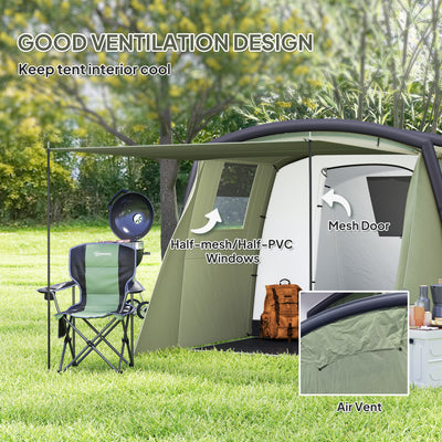 Outsunny Inflatable 3-4 Man Tunnel Tent w/ Air Pump, Living Area & Vestibule, Waterproof Family Camping Air Tent w/ Sewn In Groundsheet & Removable Footprint for Camping, Hiking, Olive Green 
