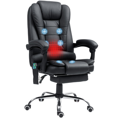 Vinsetto Heated 6 Points Vibration Massage Executive Office Chair Adjustable Swivel Ergonomic High Back Desk Chair Recliner with Footrest Black 