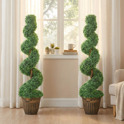HOMCOM Set of 2 Artificial Plants, Topiary Spiral Boxwood Trees with Pot, for Home Indoor Outdoor Decor, 120cm 