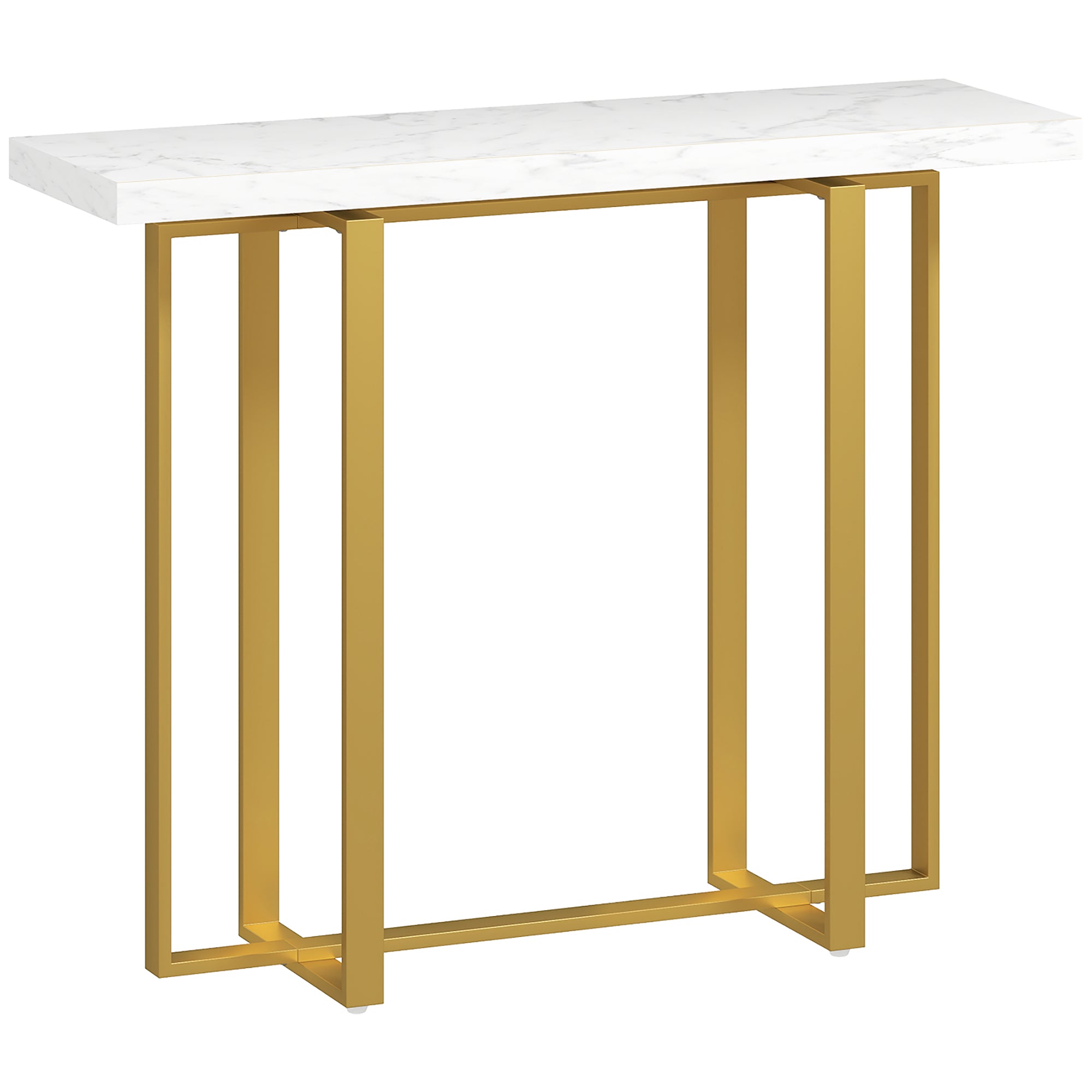 HOMCOM Console Table with Faux Marble Top, 100 cm Narrow Entryway Table with Anti-tipping Device, Steel Frame, White 