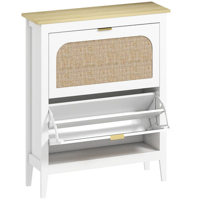 HOMCOM Narrow Shoe Cabinet, Boho Slim Shoe Storage Cabinet with 2 Flip Drawers, Holds 14 Pairs, White