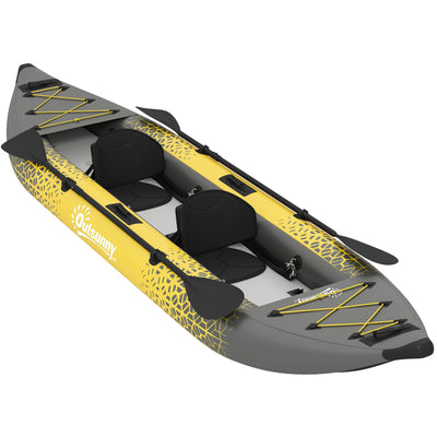 Outsunny 12.5' Inflatable Kayak Set, 2-person Sit on Canoe with Aluminium Oars, Grey and Yellow 