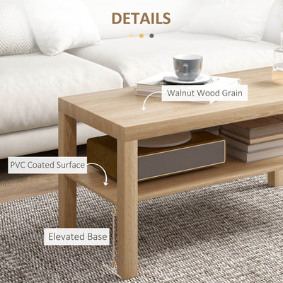 HOMCOM 2-Tier Coffee Table with Storage Shelf, Rectangular Centre Table for Living Room, Home Office, Natural Wood Finish 