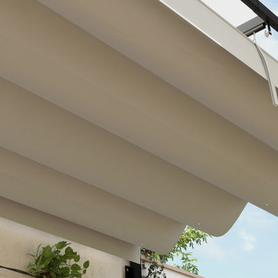 Outsunny 2 x 3(m) Lean To Steel Pergola, with Moving Fabric Canopy - Khaki 